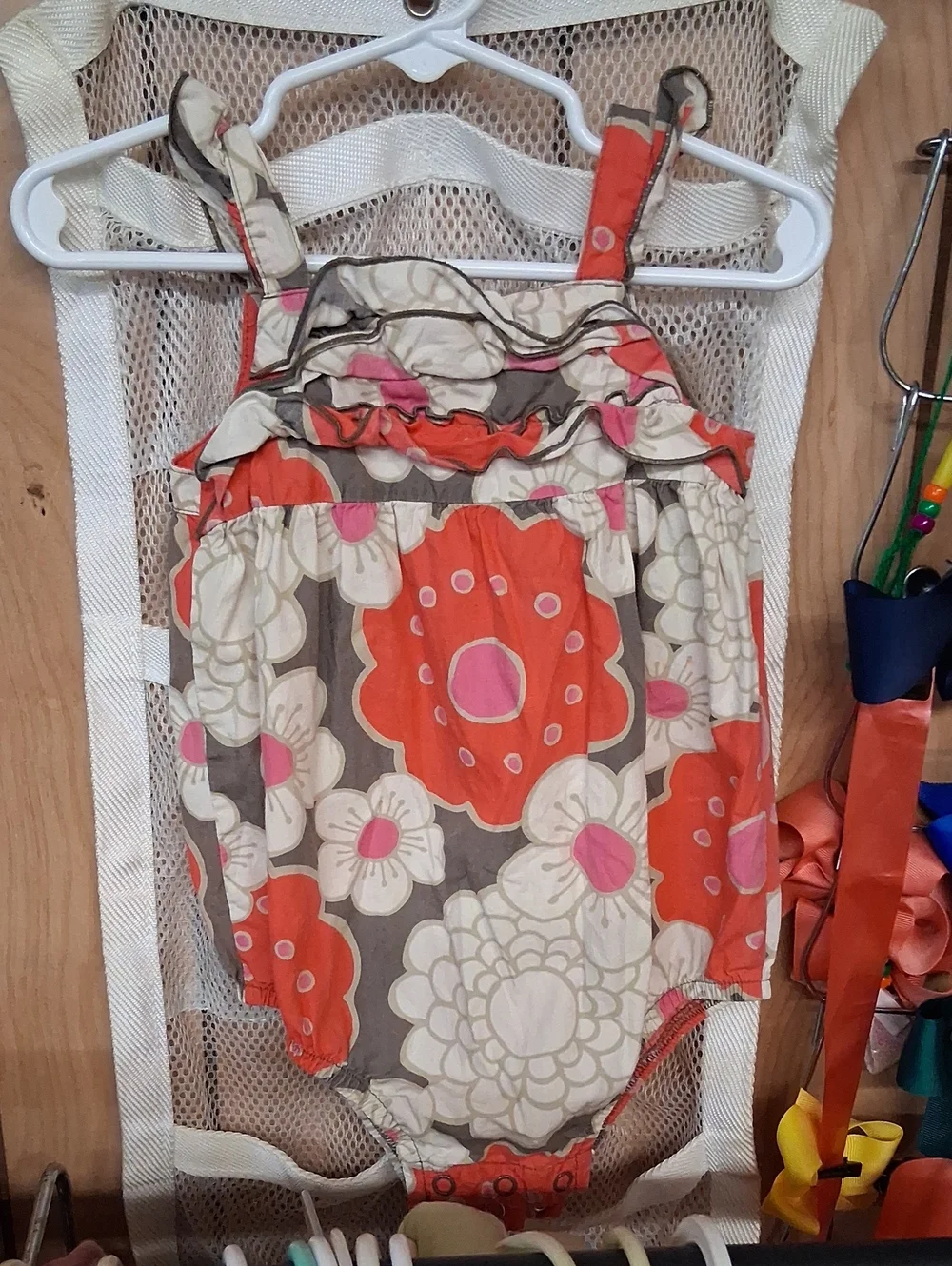 Carter's Orange, Pink and Cream Floral Ruffle Romper
